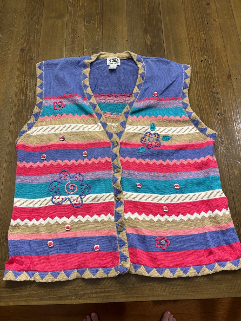 Koret Francisca Vintage Multicolor Striped Embroidered Vest